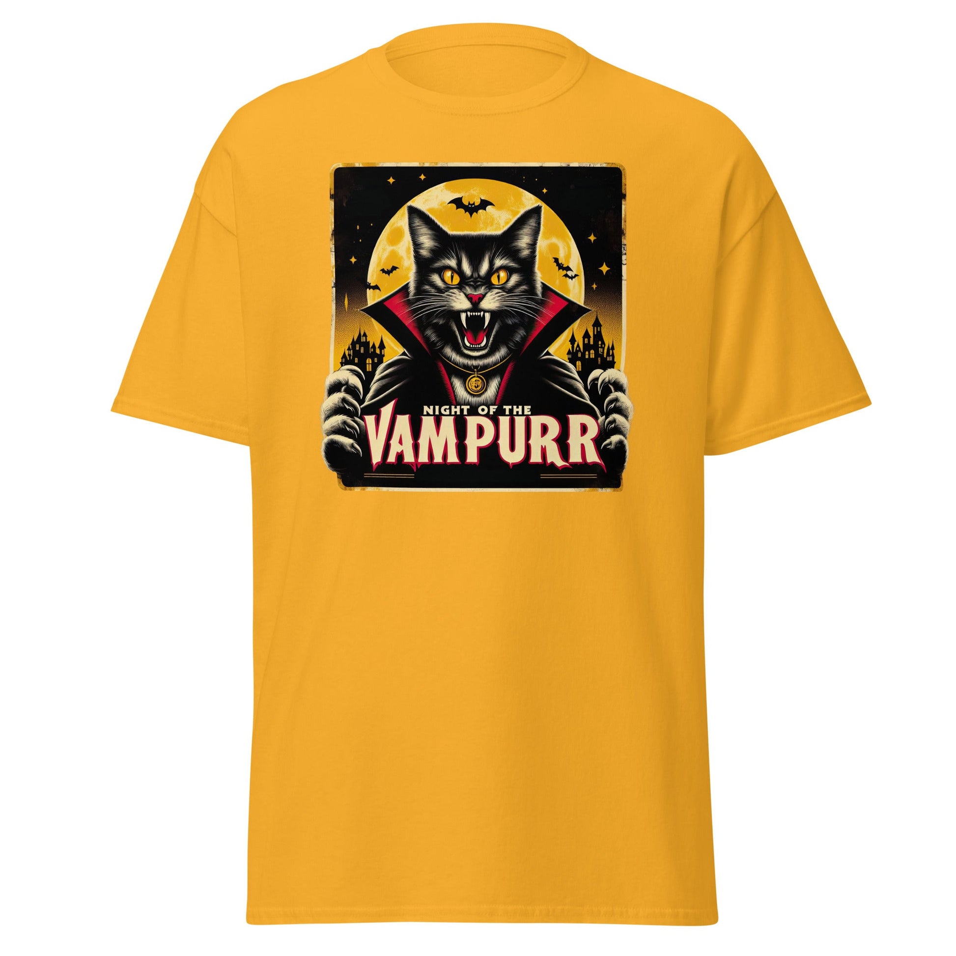 Night of the Vampurr | Cat T-Shirt - Gold - T-Shirts Online