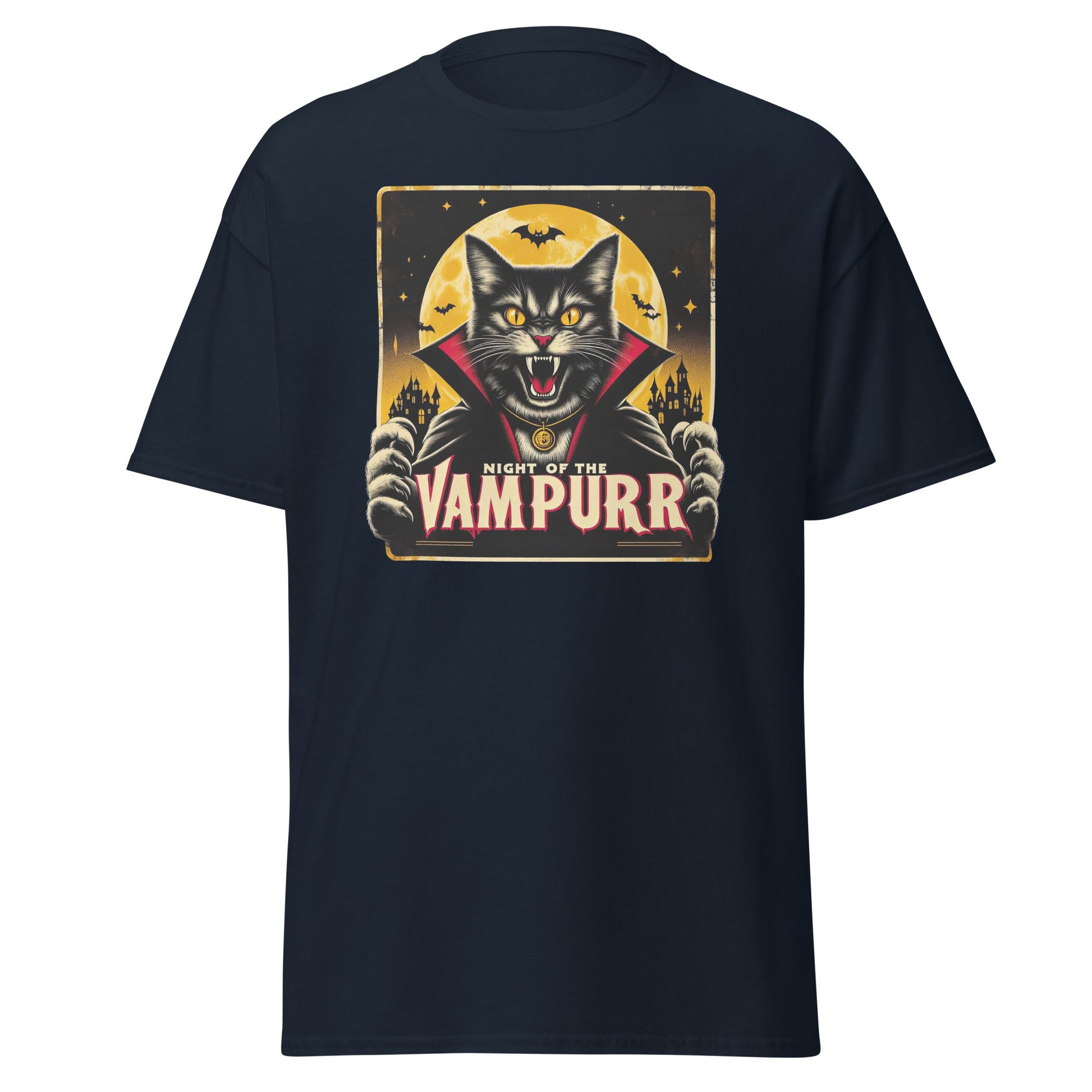 Night of the Vampurr | Cat T-Shirt - Navy - T-Shirts Online
