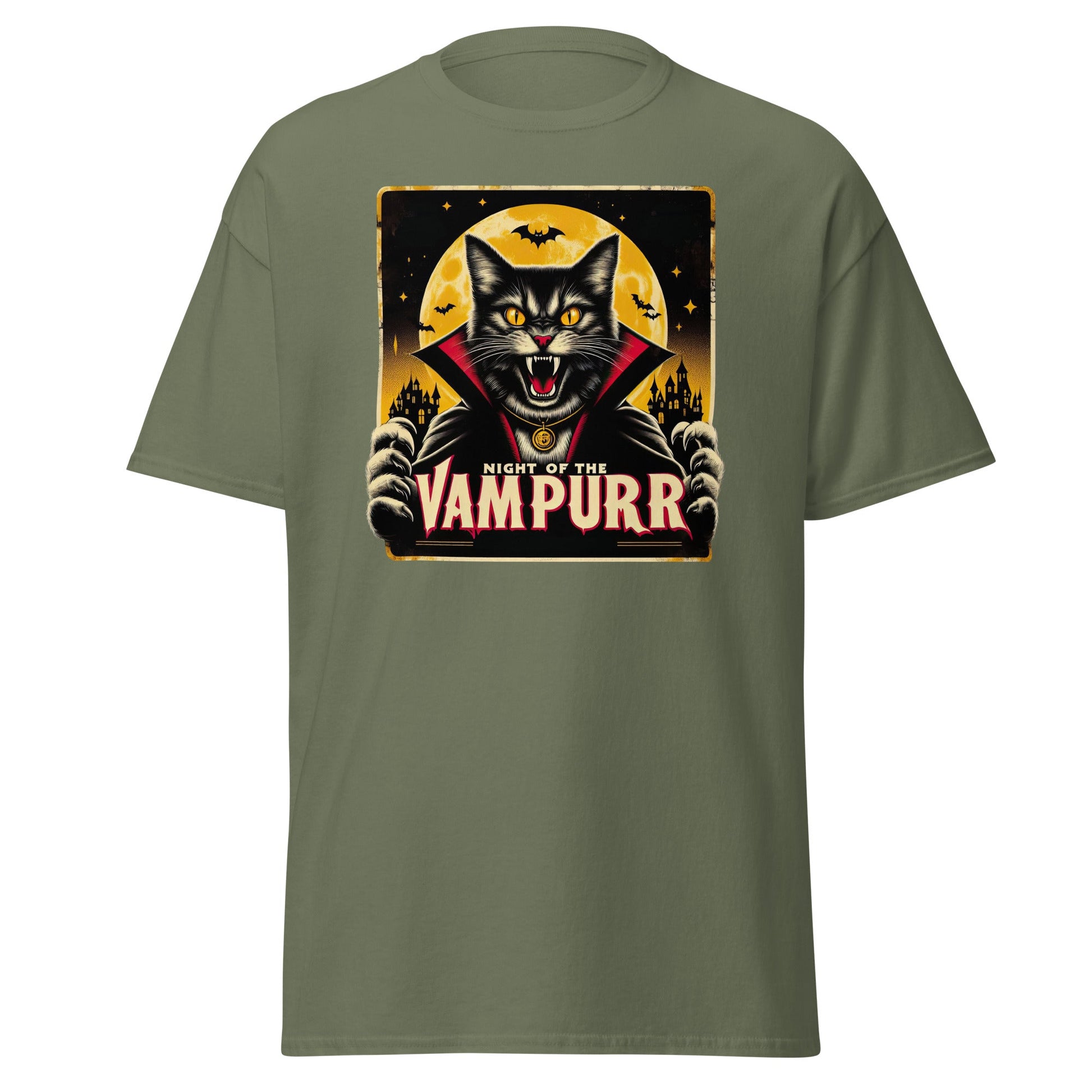 Night of the Vampurr | Cat T-Shirt - Military Green - T-Shirts Online