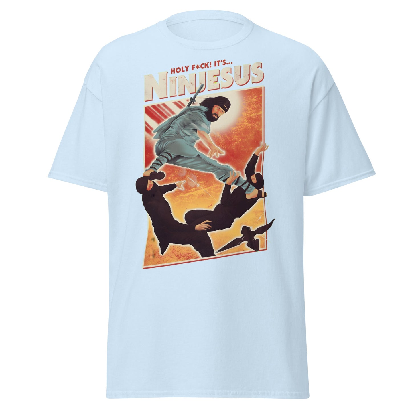 Ninjesus Holy F*ck Parody Funny Adult T-Shirt - Light Blue - T-Shirts Online