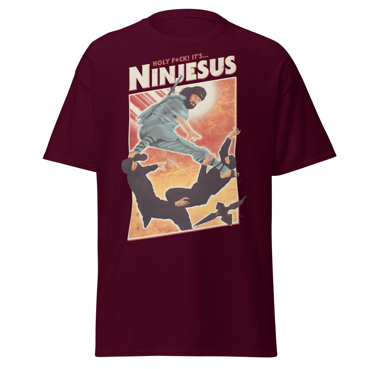 Ninjesus Holy F*ck Parody Funny Adult T-Shirt - Maroon - T-Shirts Online