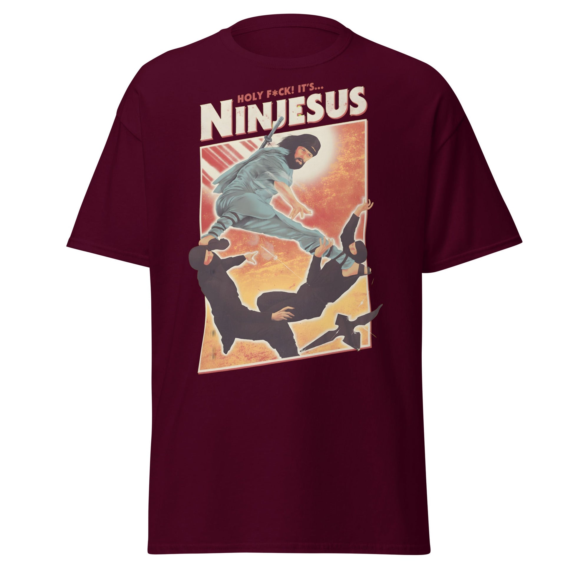 Ninjesus Holy F*ck Parody Funny Adult T-Shirt - Maroon - T-Shirts Online