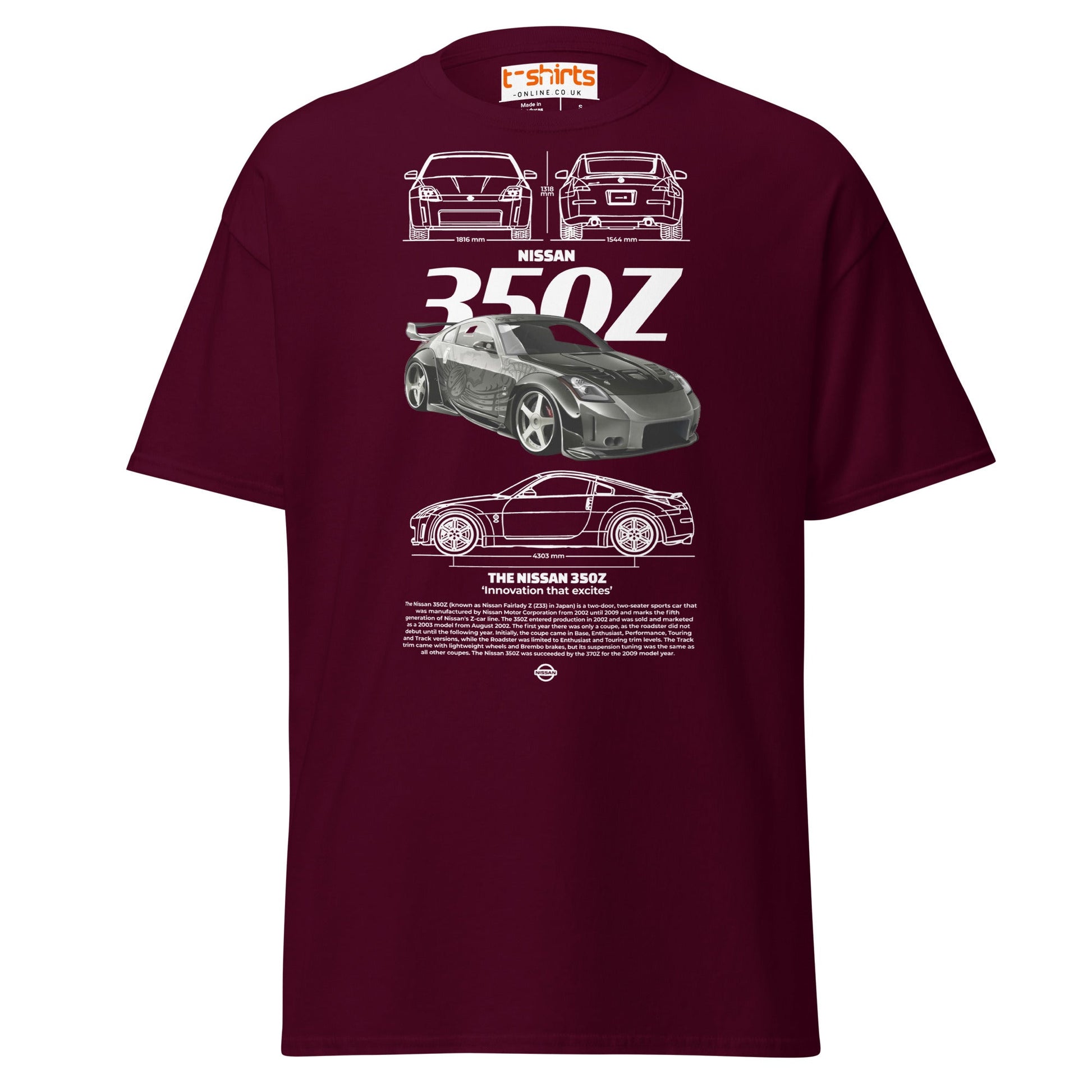Nissan 350Z T-Shirt | JDM Legend Sports Car Tee - Maroon - T-Shirts Online