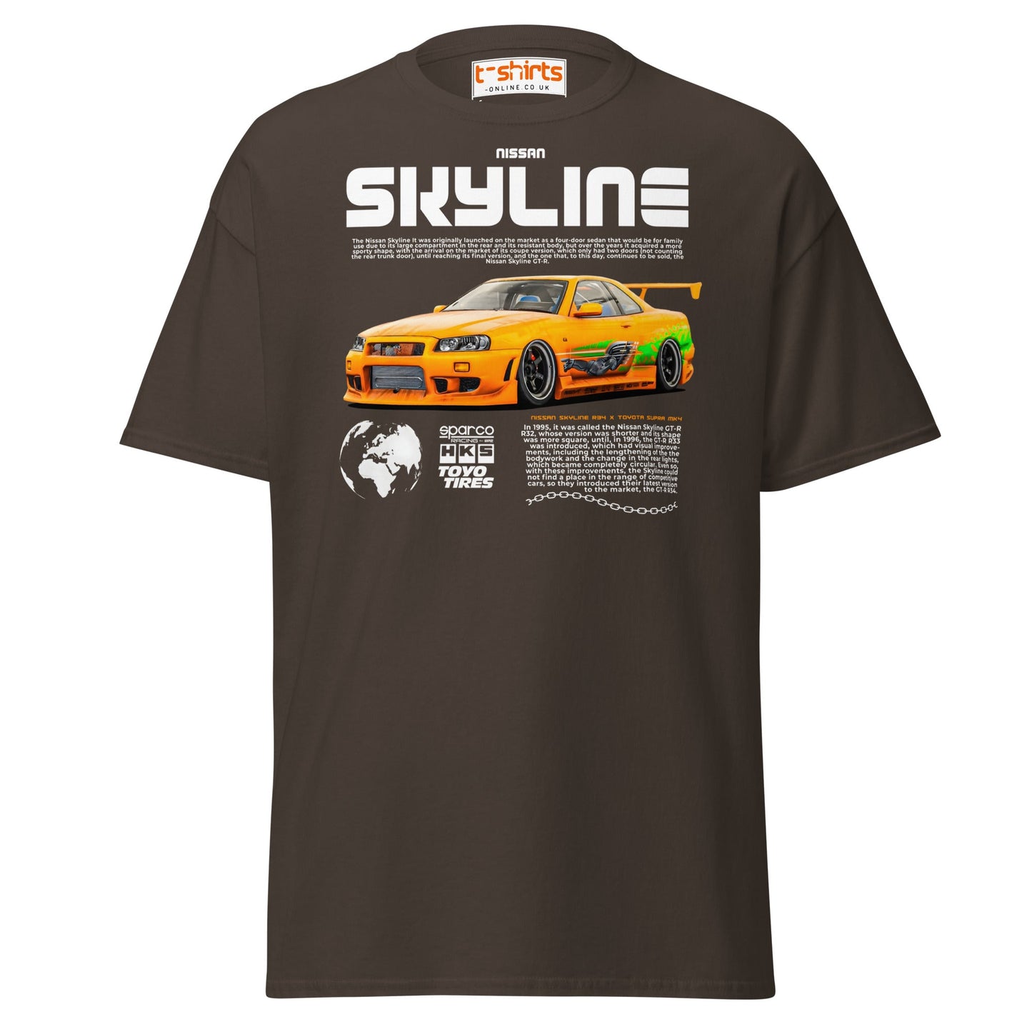 Nissan Skyline GT - R R34 T-Shirt – JDM Car Lovers Tee - Dark Chocolate - T-Shirts Online