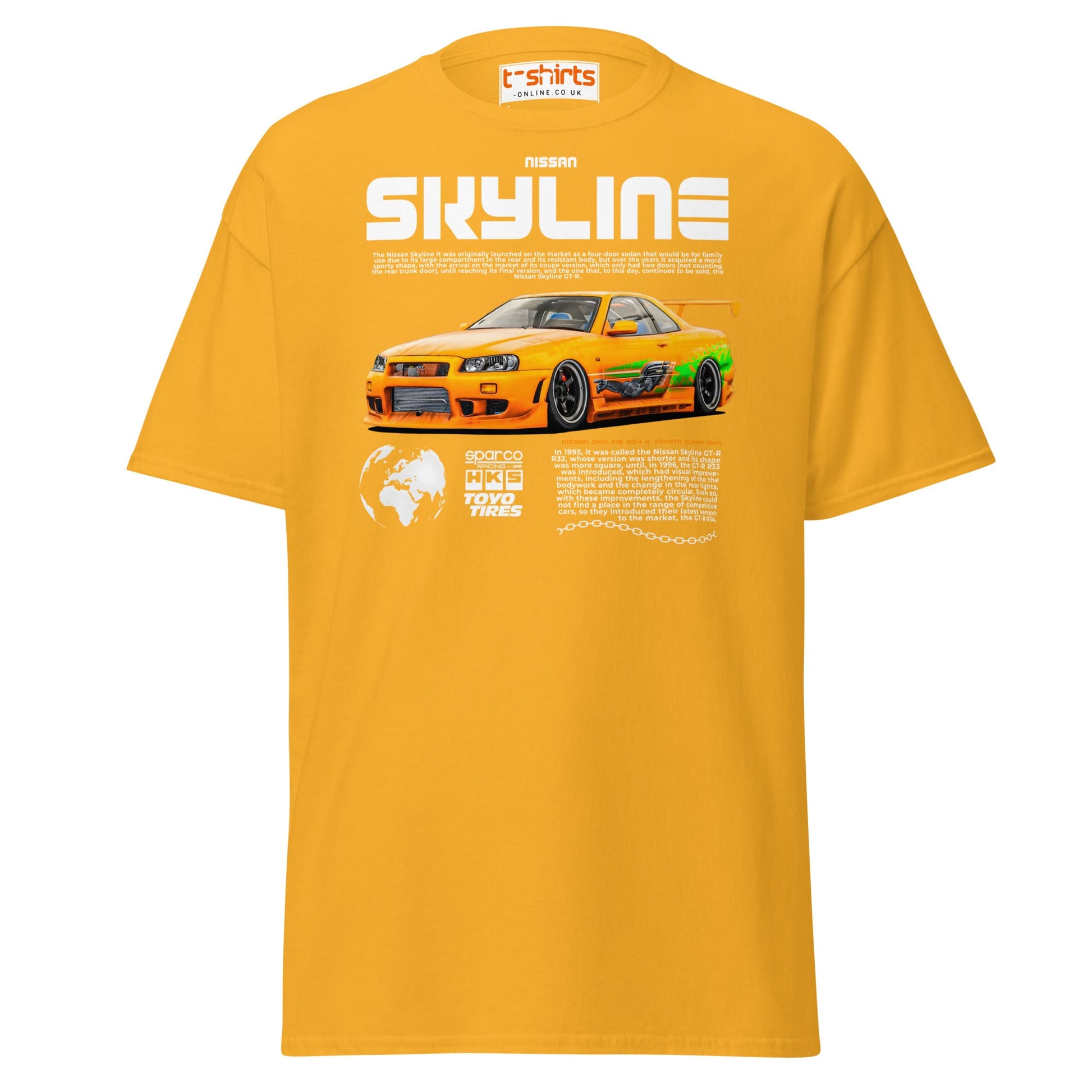 Nissan Skyline GT - R R34 T-Shirt – JDM Car Lovers Tee - Gold - T-Shirts Online