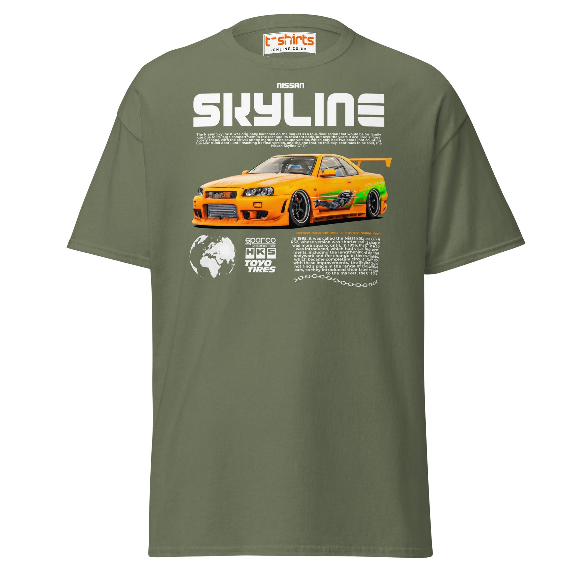 Nissan Skyline GT - R R34 T-Shirt – JDM Car Lovers Tee - Military Green - T-Shirts Online