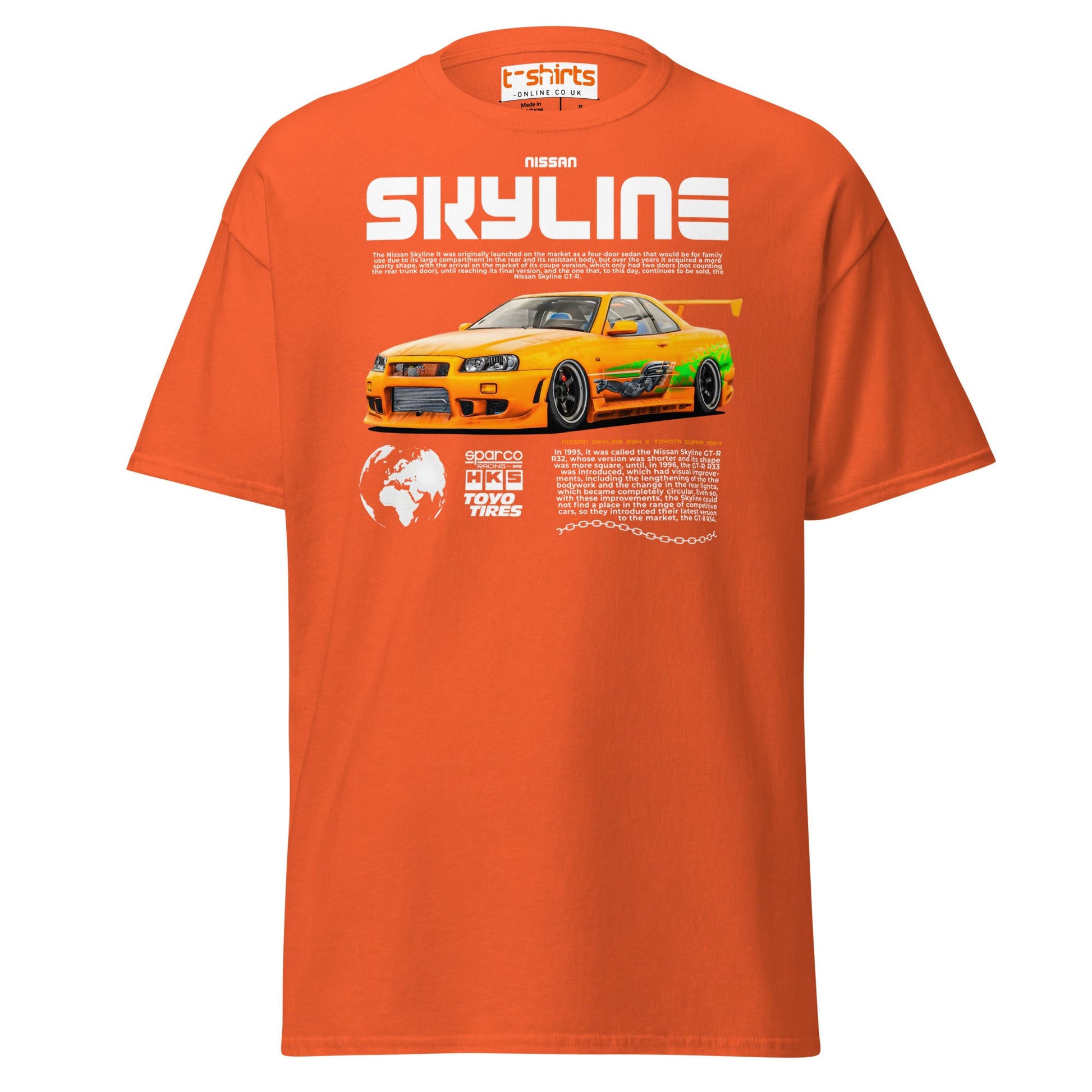 Nissan Skyline GT - R R34 T-Shirt – JDM Car Lovers Tee - Orange - T-Shirts Online