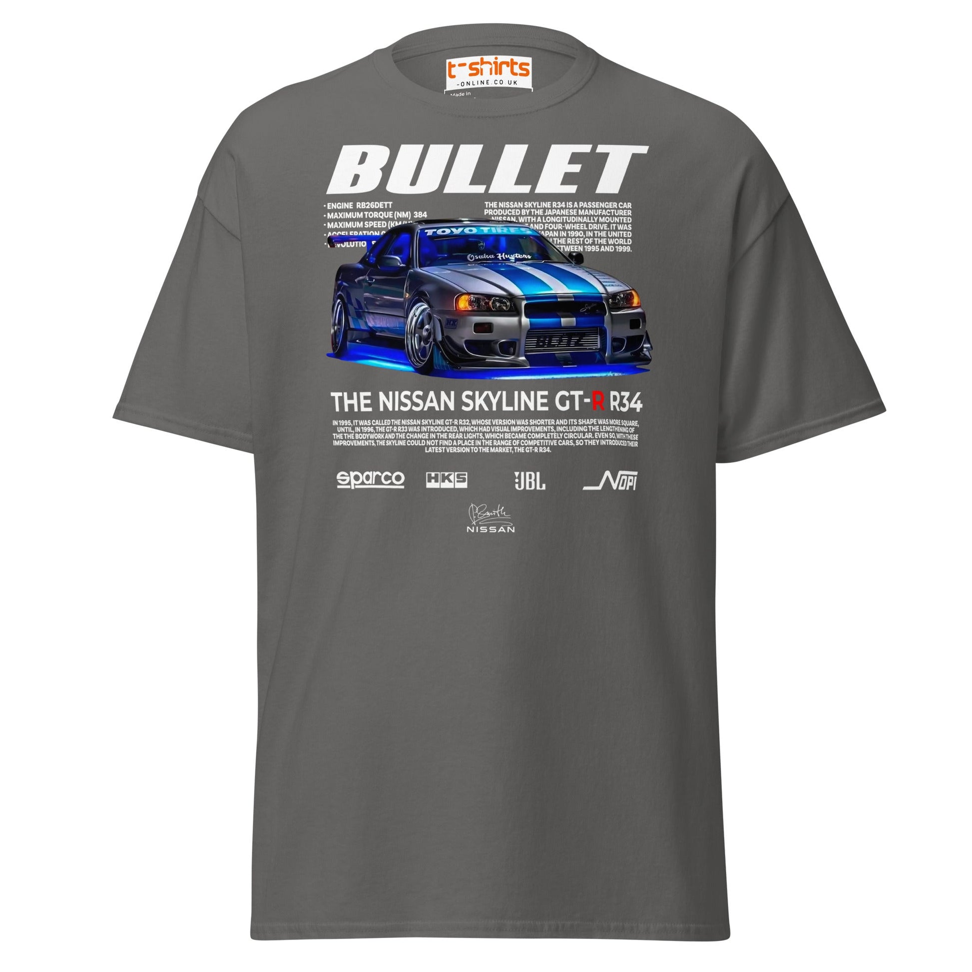Nissan Skyline GT - R R34 T-Shirt | JDM Car Tee - Charcoal - T-Shirts Online