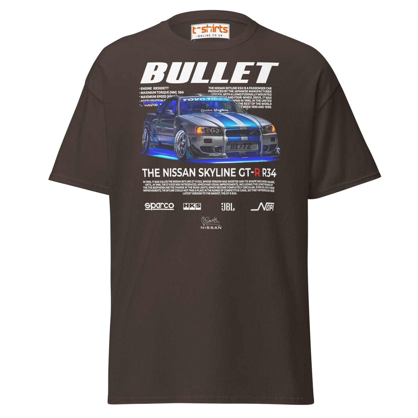 Nissan Skyline GT - R R34 T-Shirt | JDM Car Tee - Dark Chocolate - T-Shirts Online