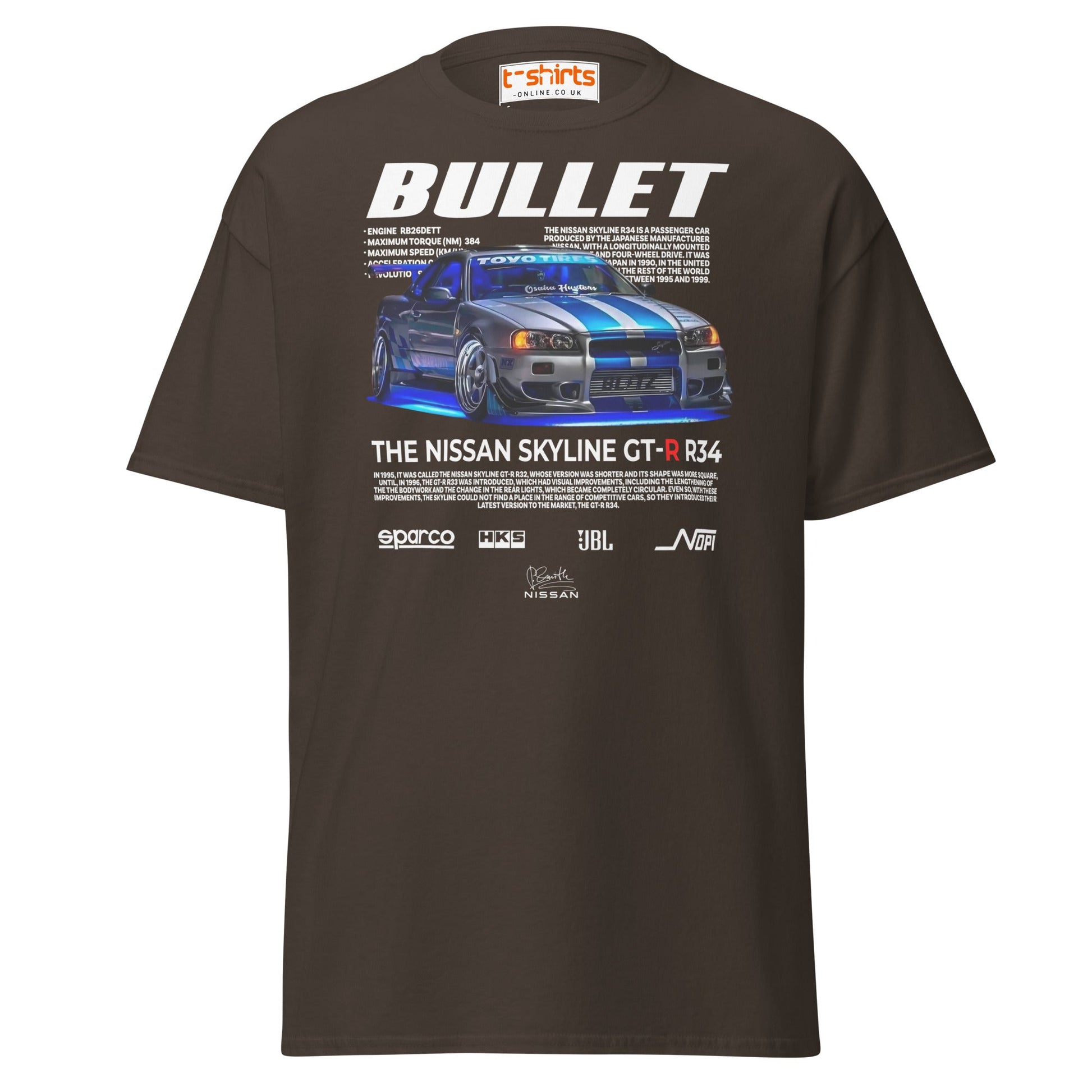 Nissan Skyline GT - R R34 T-Shirt | JDM Car Tee - Dark Chocolate - T-Shirts Online