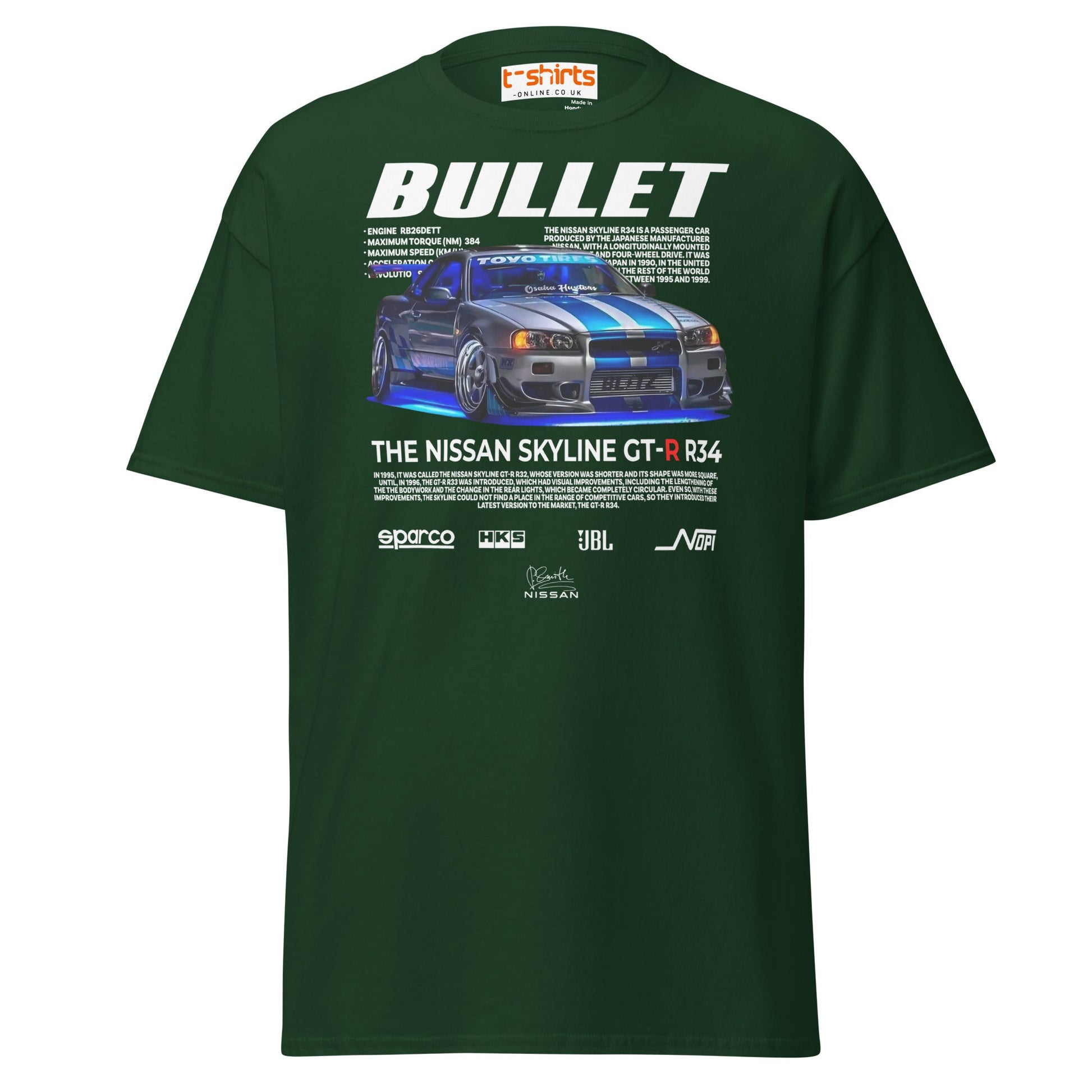 Nissan Skyline GT - R R34 T-Shirt | JDM Car Tee - Forest Green - T-Shirts Online