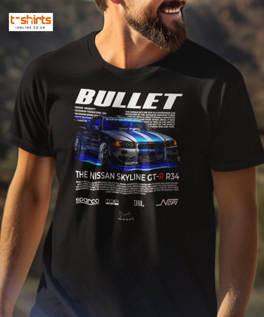 Nissan Skyline GT - R R34 T-Shirt | JDM Car Tee - Maroon - T-Shirts Online
