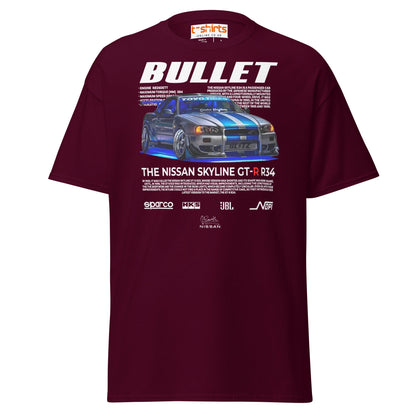 Nissan Skyline GT - R R34 T-Shirt | JDM Car Tee - Maroon - T-Shirts Online