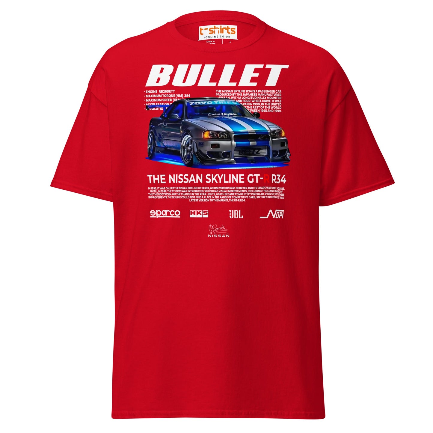 Nissan Skyline GT - R R34 T-Shirt | JDM Car Tee - Red - T-Shirts Online
