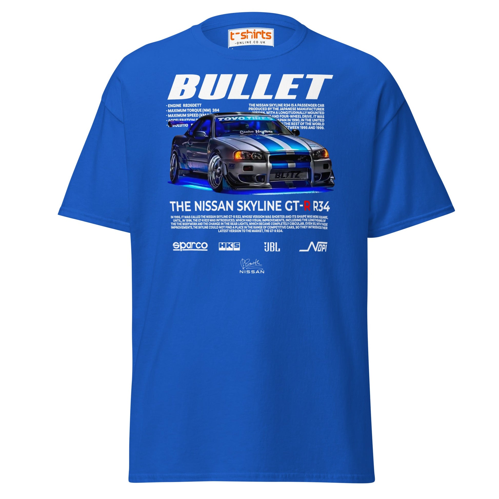 Nissan Skyline GT - R R34 T-Shirt | JDM Car Tee - Royal - T-Shirts Online