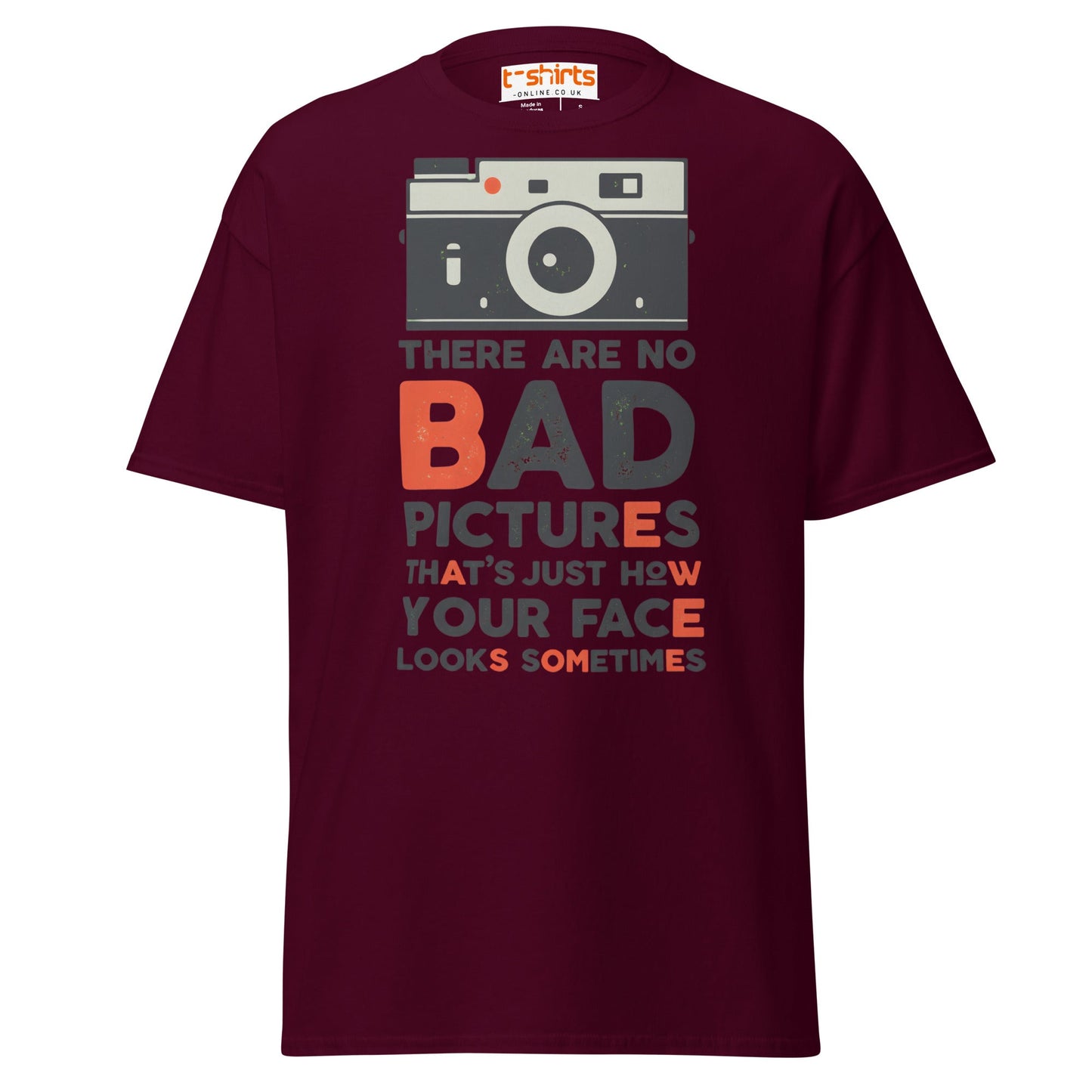 No Bad Pictures T-Shirt – Funny Photographer Quote Tee - Maroon - T-Shirts Online