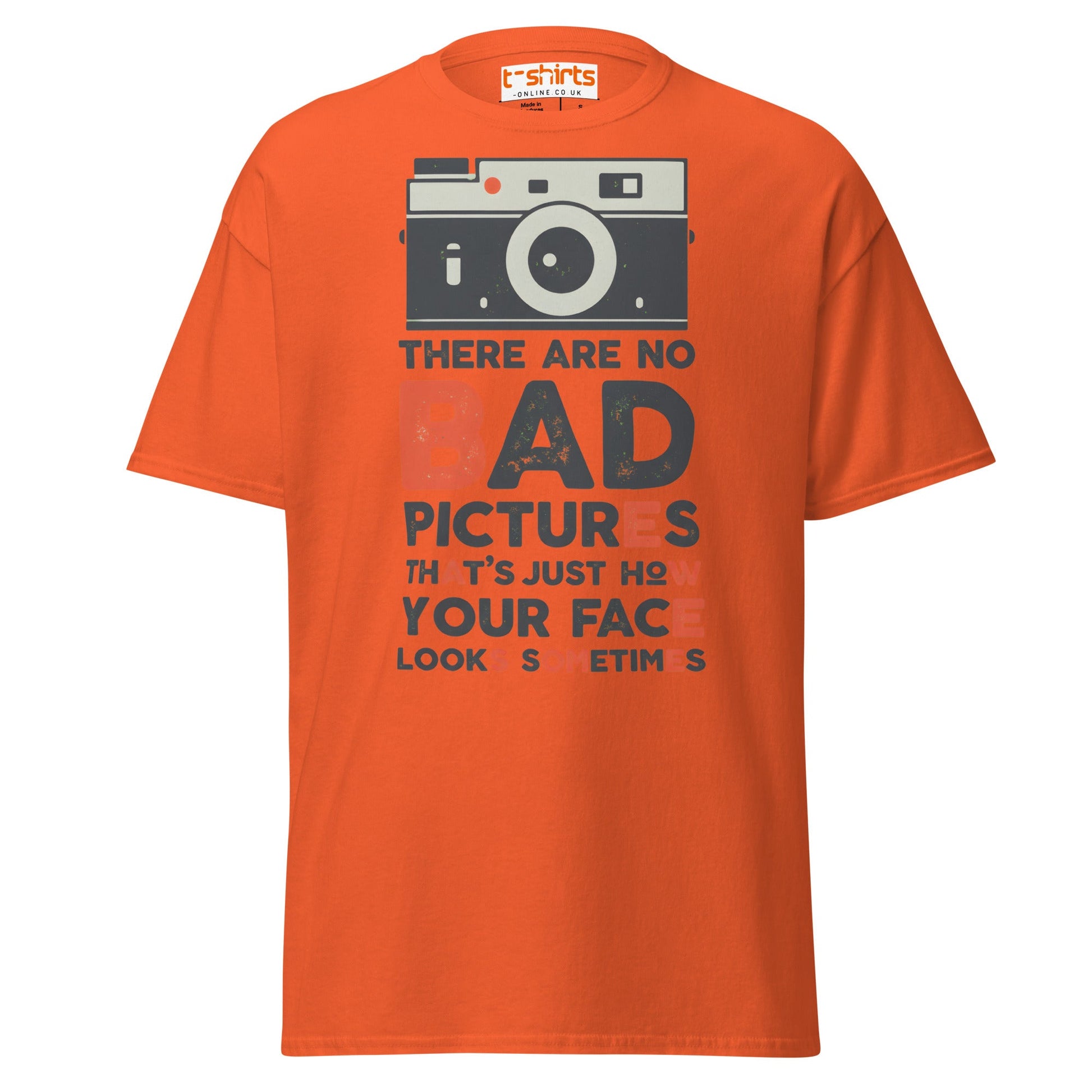 No Bad Pictures T-Shirt – Funny Photographer Quote Tee - Orange - T-Shirts Online