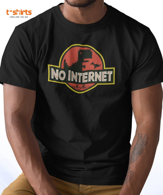 No Internet T-Shirt – Funny Dinosaur Offline Tee - Black - T-Shirts Online