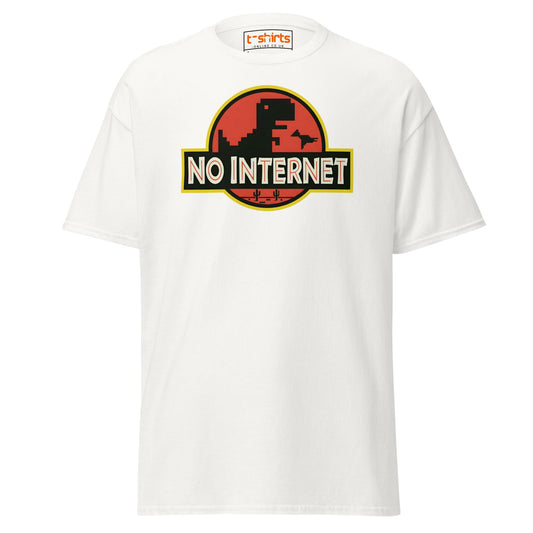 No Internet T-Shirt – Funny Dinosaur Offline Tee - White - T-Shirts Online
