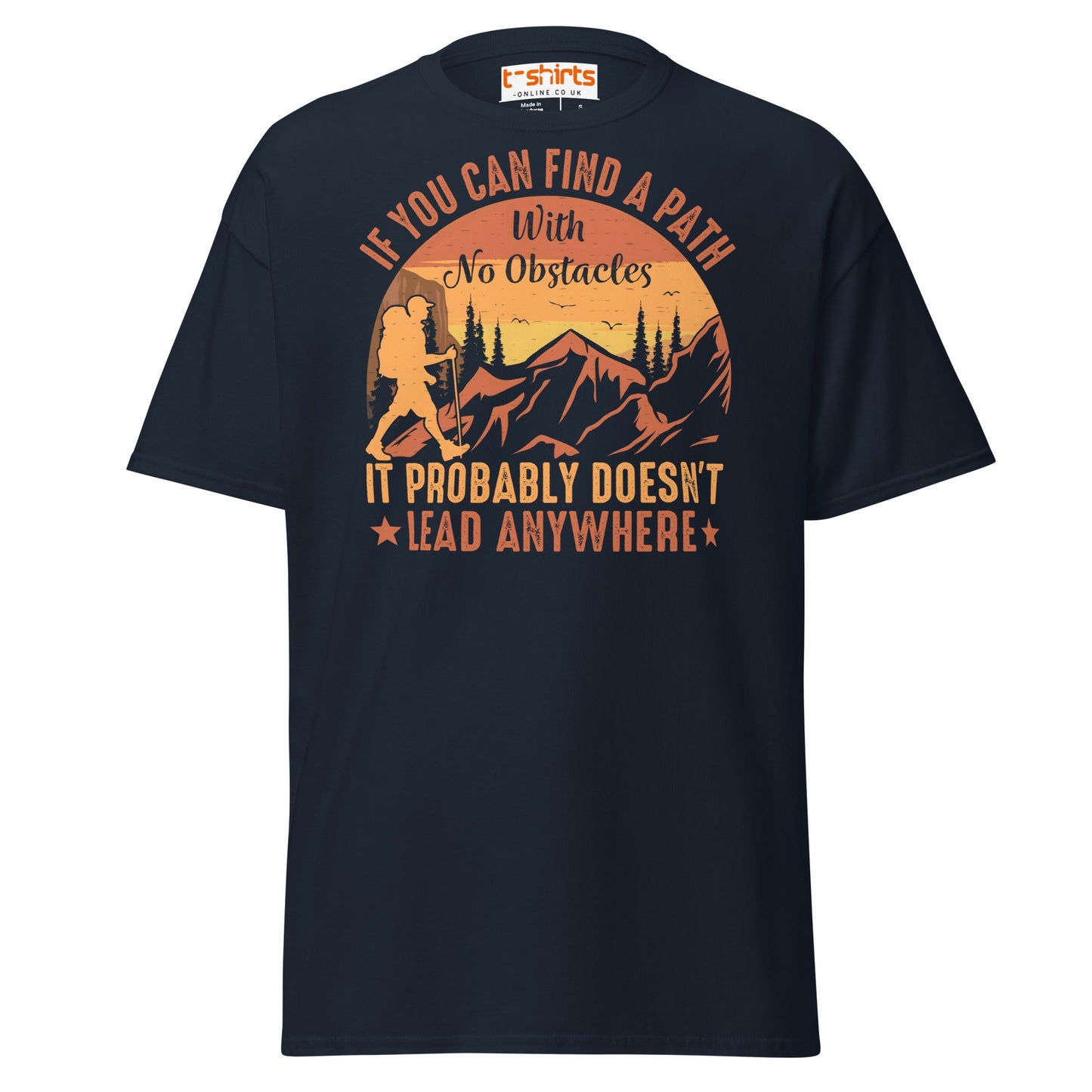 No Obstacles Path T-Shirt | Motivational Hiking Tee - Navy - T-Shirts Online