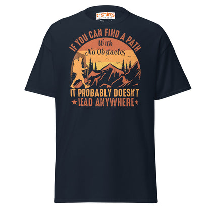 No Obstacles Path T-Shirt | Motivational Hiking Tee - Navy - T-Shirts Online
