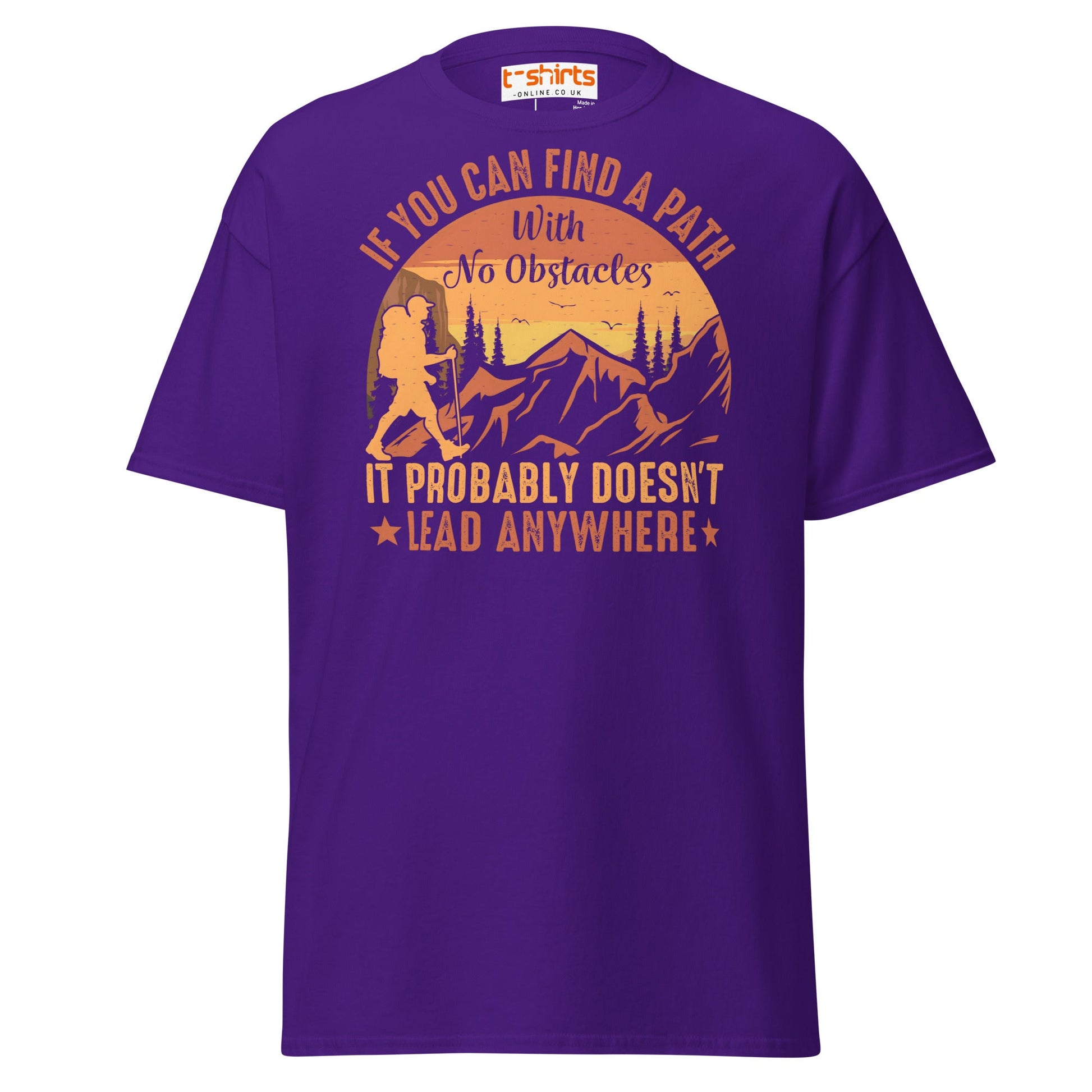 No Obstacles Path T-Shirt | Motivational Hiking Tee - Purple - T-Shirts Online