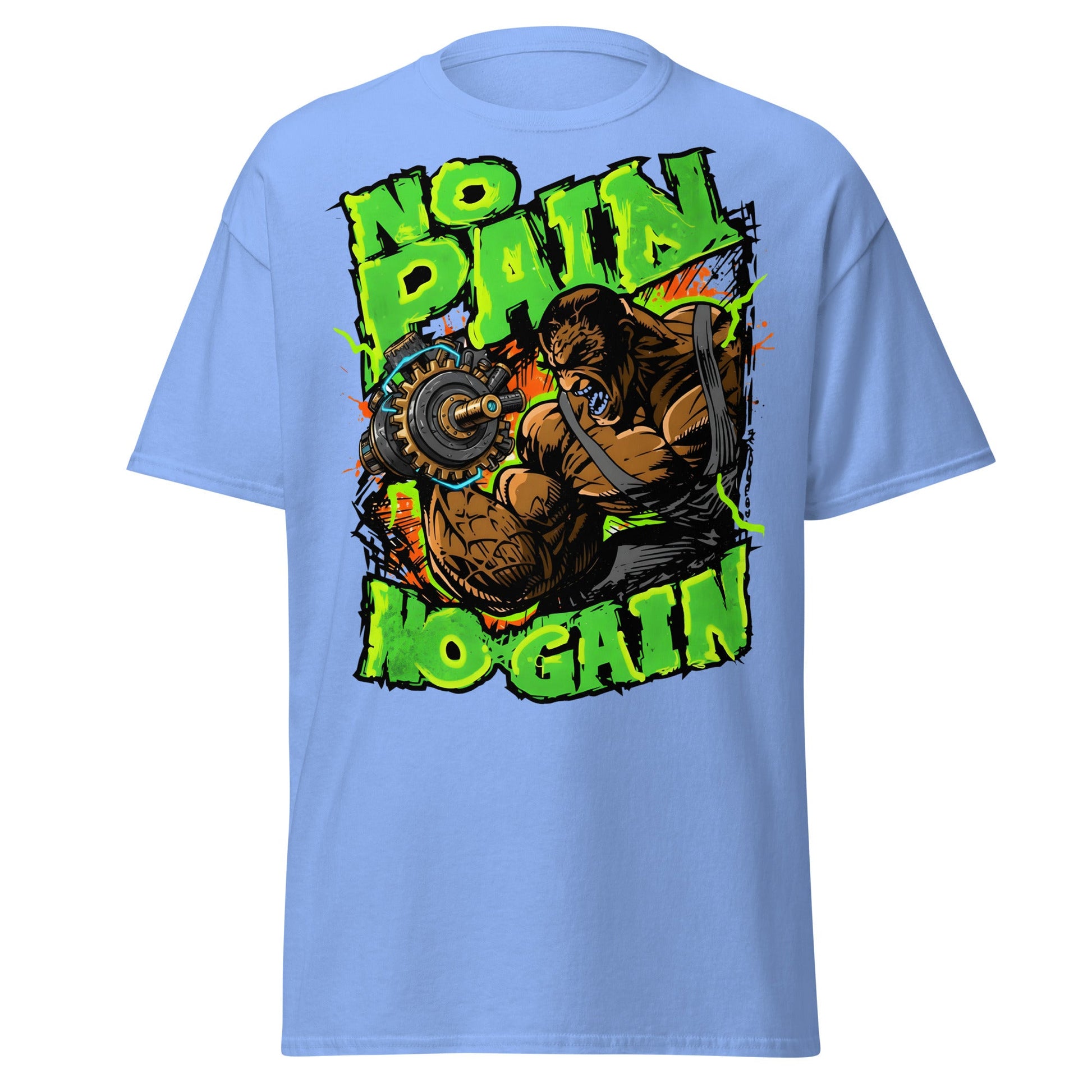 No Pain No Gain Gym Beast T-Shirt | Fitness Workout Tee - Carolina Blue - T-Shirts Online