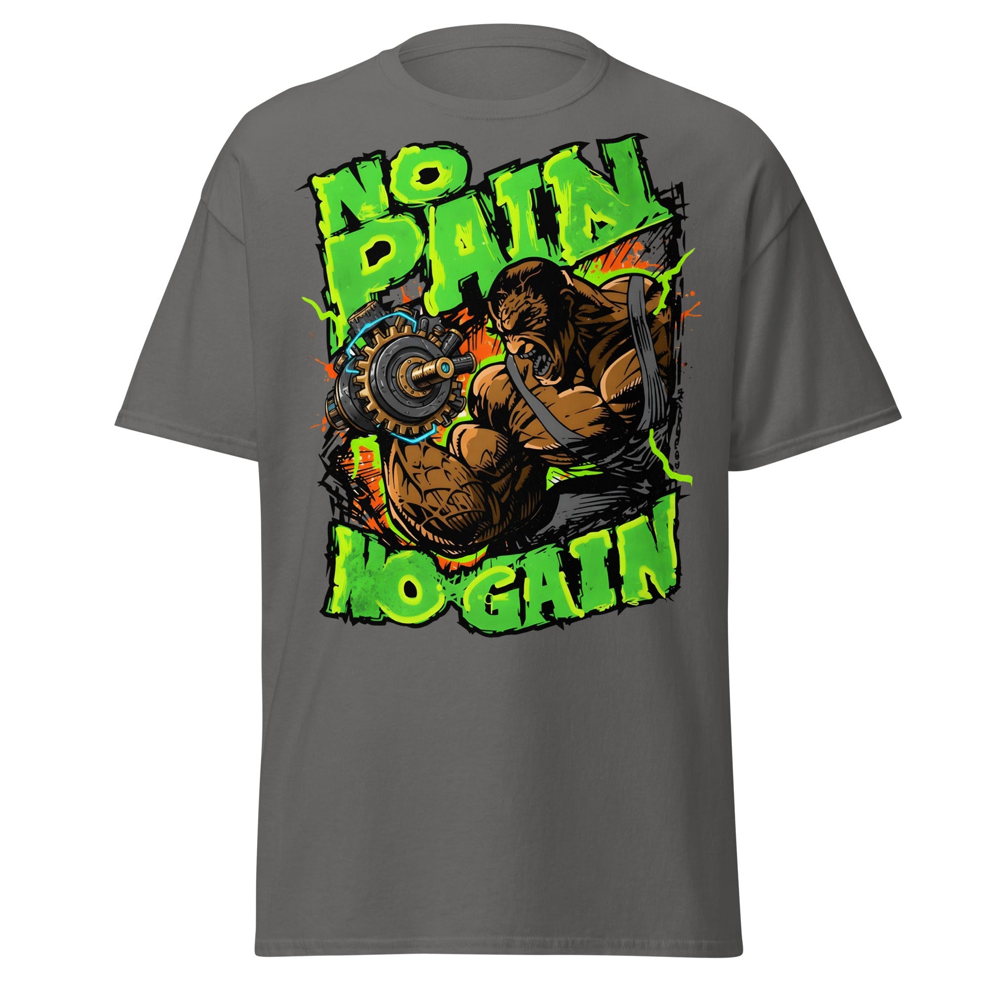 No Pain No Gain Gym Beast T-Shirt | Fitness Workout Tee - Charcoal - T-Shirts Online