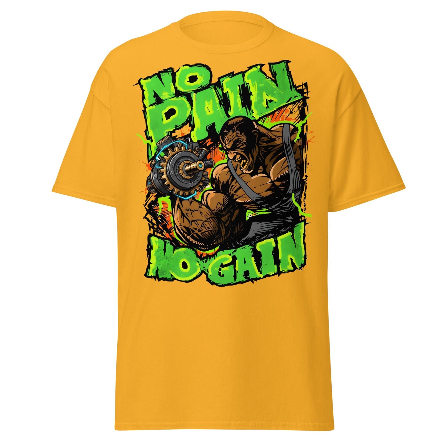 No Pain No Gain Gym Beast T-Shirt | Fitness Workout Tee - Gold - T-Shirts Online