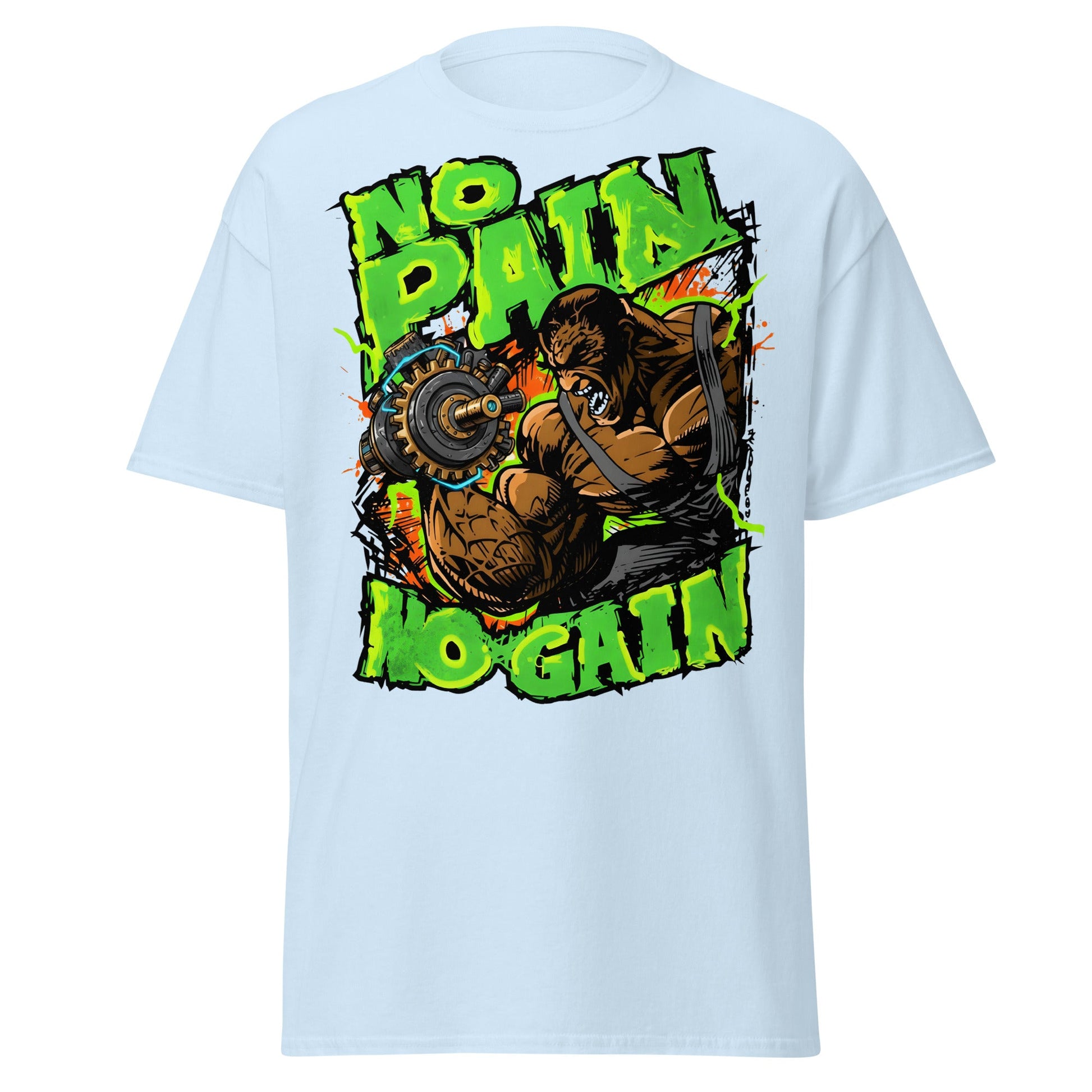 No Pain No Gain Gym Beast T-Shirt | Fitness Workout Tee - Light Blue - T-Shirts Online