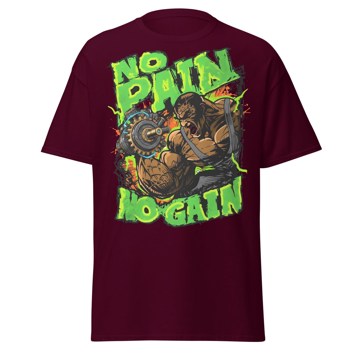 No Pain No Gain Gym Beast T-Shirt | Fitness Workout Tee - Maroon - T-Shirts Online