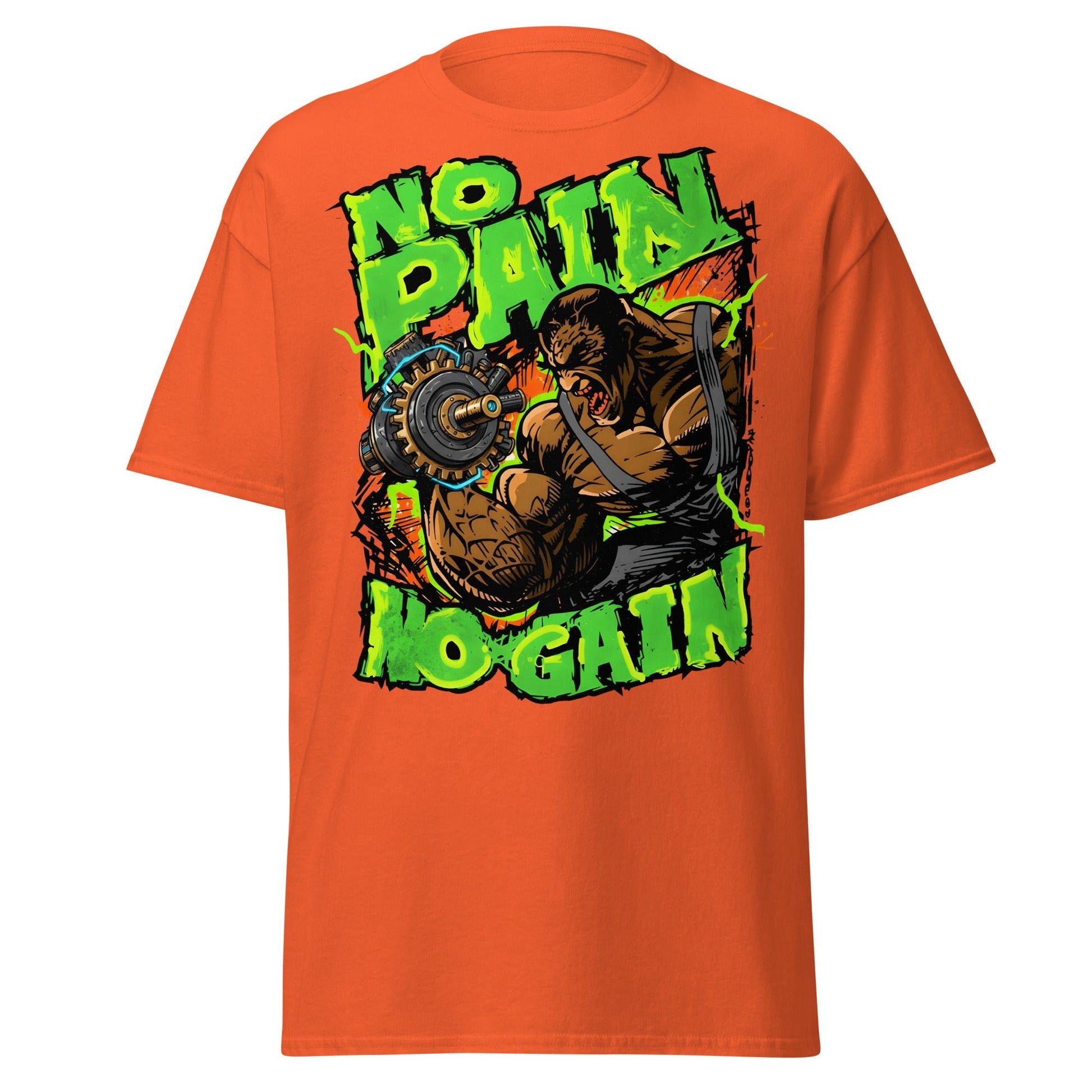 No Pain No Gain Gym Beast T-Shirt | Fitness Workout Tee - Orange - T-Shirts Online