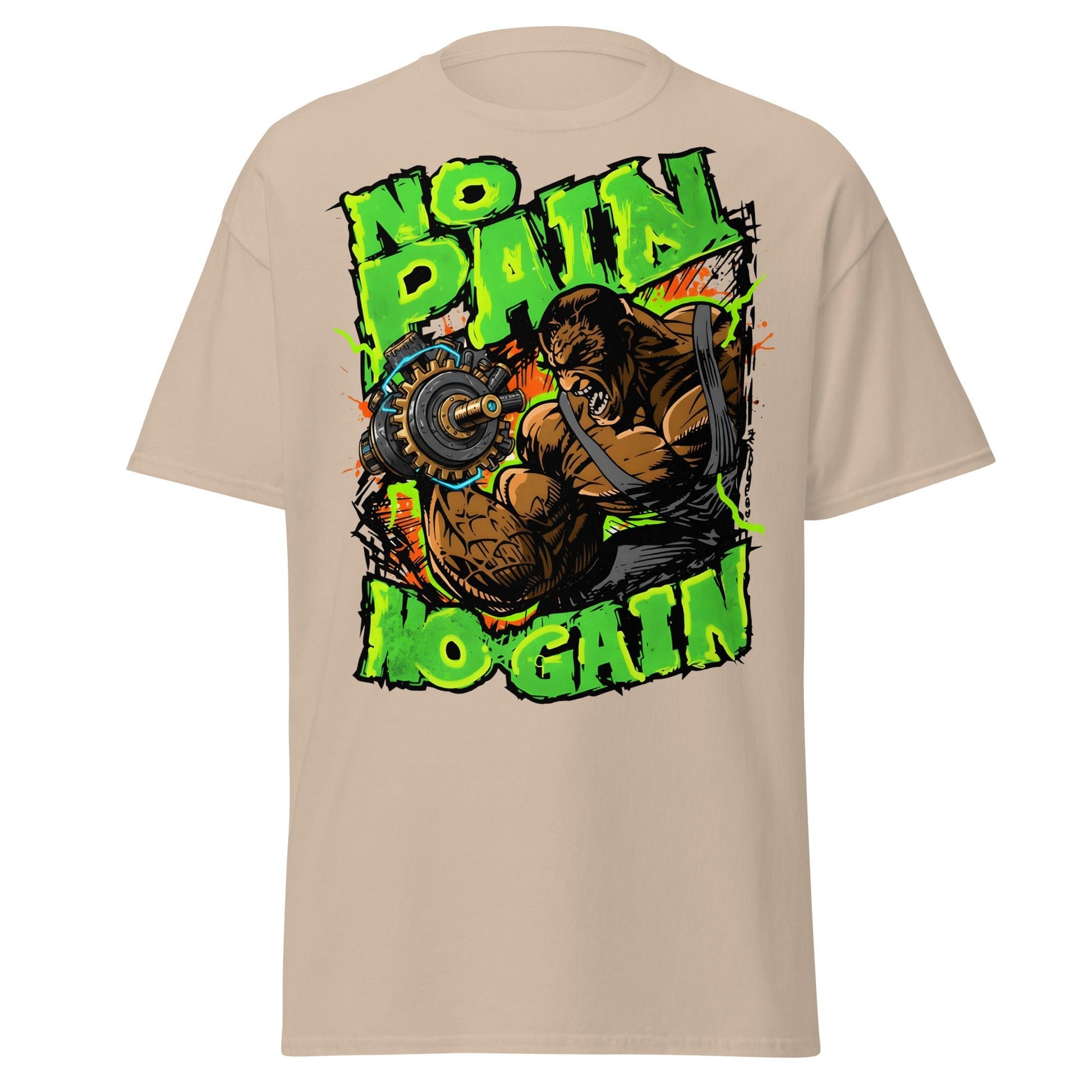 No Pain No Gain Gym Beast T-Shirt | Fitness Workout Tee - Sand - T-Shirts Online