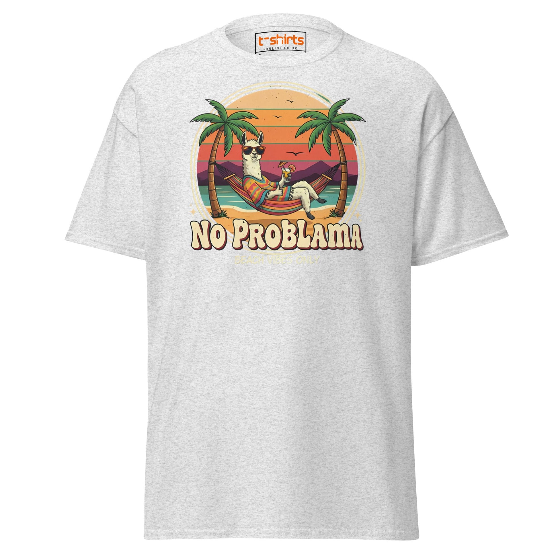 No Problama T-Shirt | Funny Llama Beach Vibes Tee - Ash - T-Shirts Online