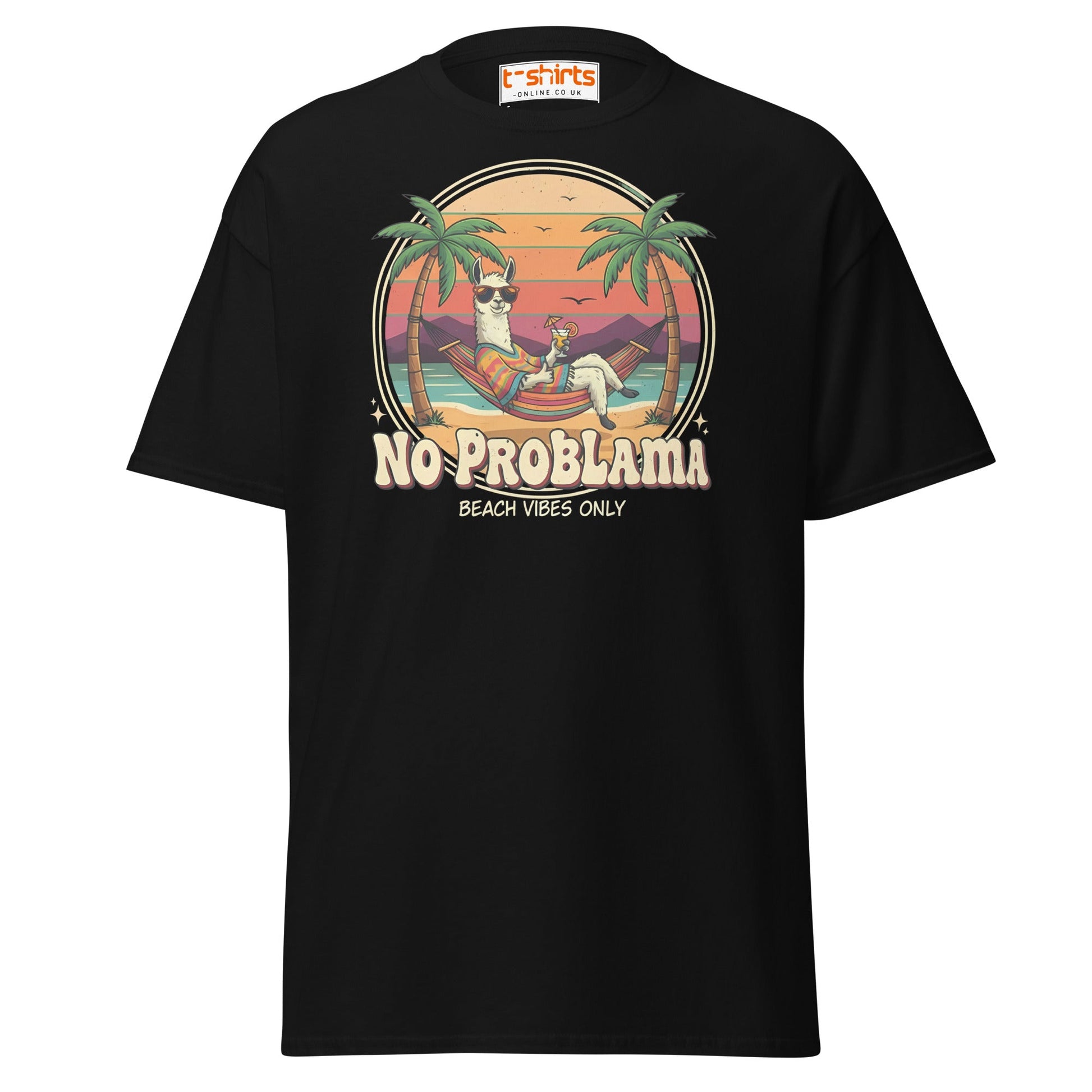 No Problama T-Shirt | Funny Llama Beach Vibes Tee - Black - T-Shirts Online