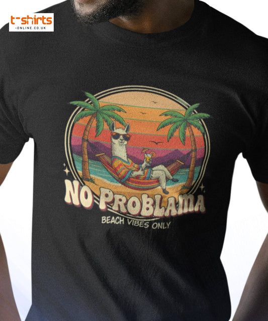No Problama T-Shirt | Funny Llama Beach Vibes Tee - Black - T-Shirts Online