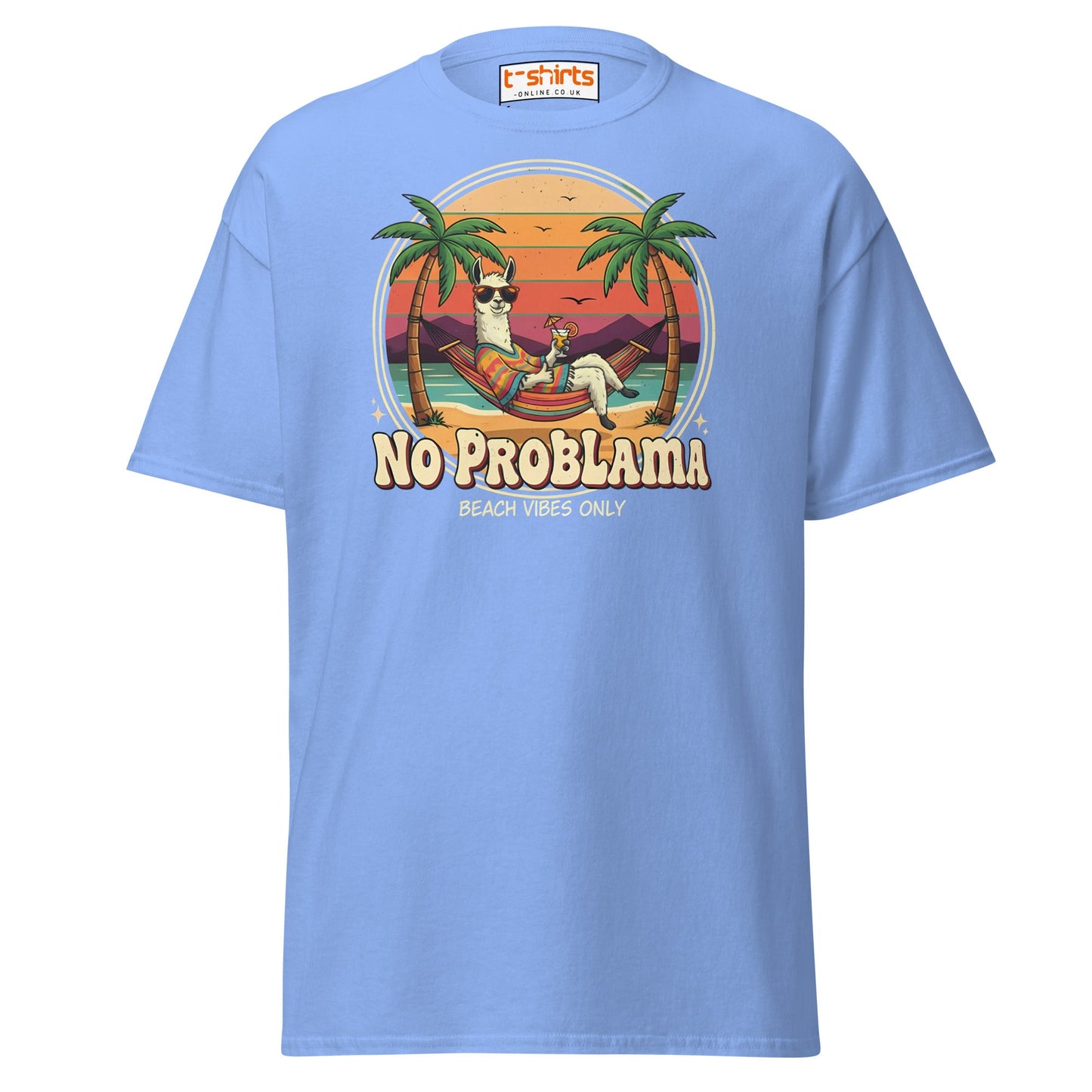 No Problama T-Shirt | Funny Llama Beach Vibes Tee - Carolina Blue - T-Shirts Online