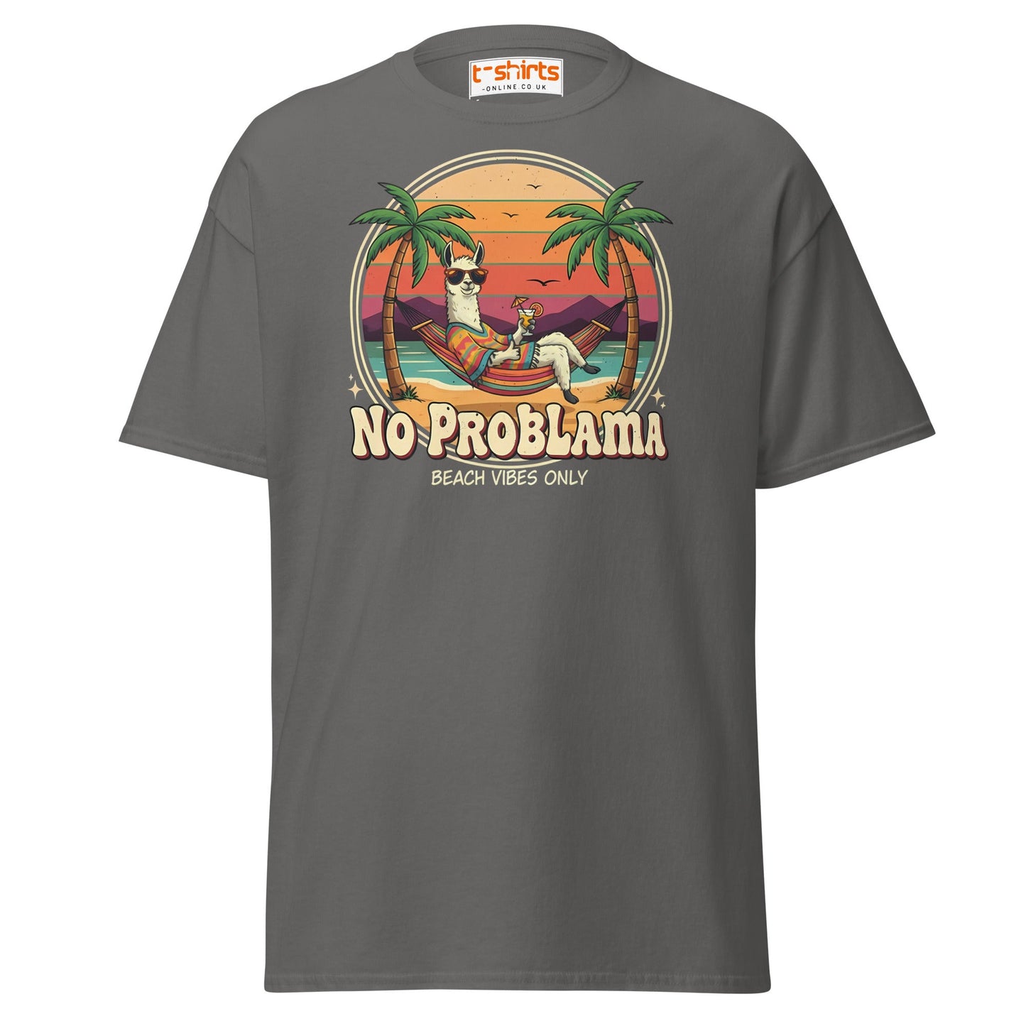 No Problama T-Shirt | Funny Llama Beach Vibes Tee - Charcoal - T-Shirts Online