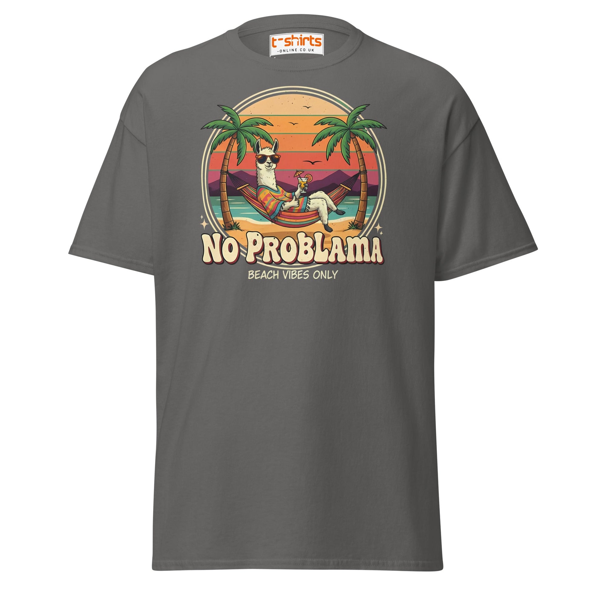No Problama T-Shirt | Funny Llama Beach Vibes Tee - Charcoal - T-Shirts Online