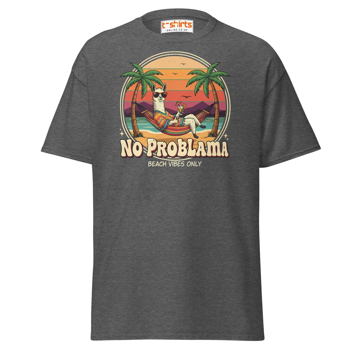 No Problama T-Shirt | Funny Llama Beach Vibes Tee - Dark Heather - T-Shirts Online