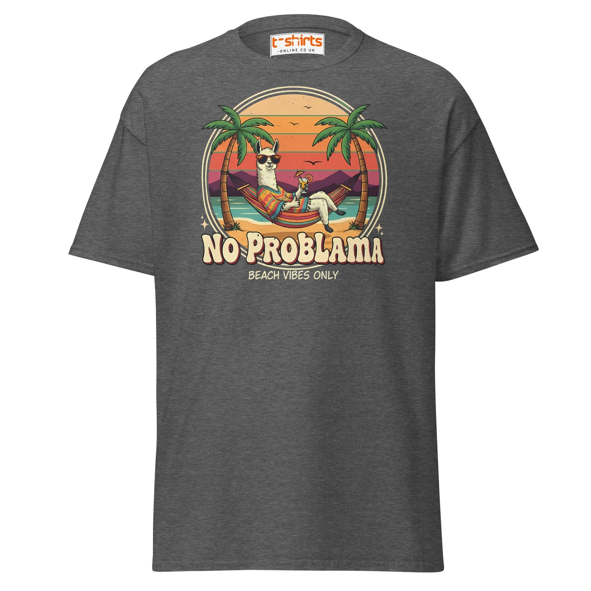 No Problama T-Shirt | Funny Llama Beach Vibes Tee - Dark Heather - T-Shirts Online