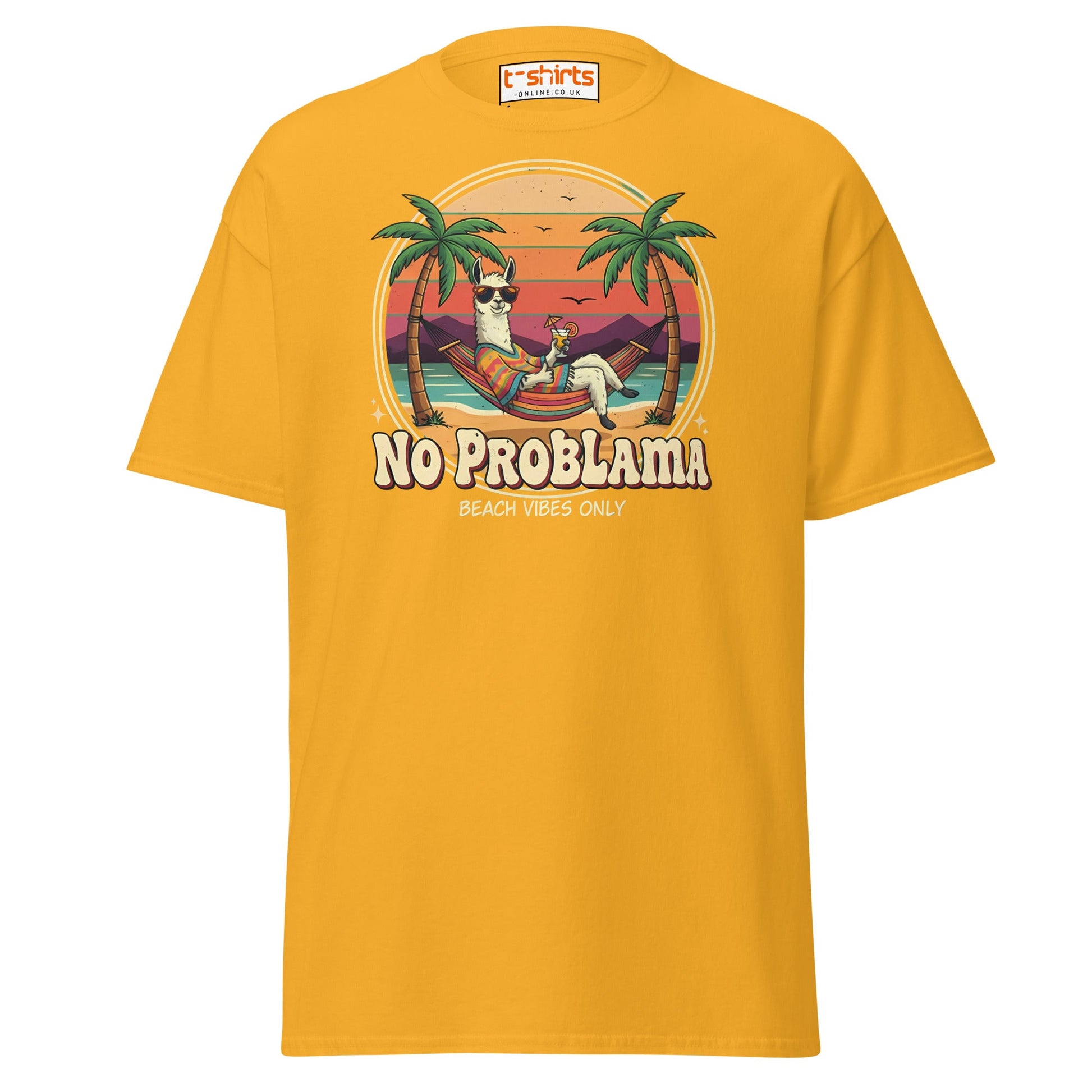 No Problama T-Shirt | Funny Llama Beach Vibes Tee - Gold - T-Shirts Online