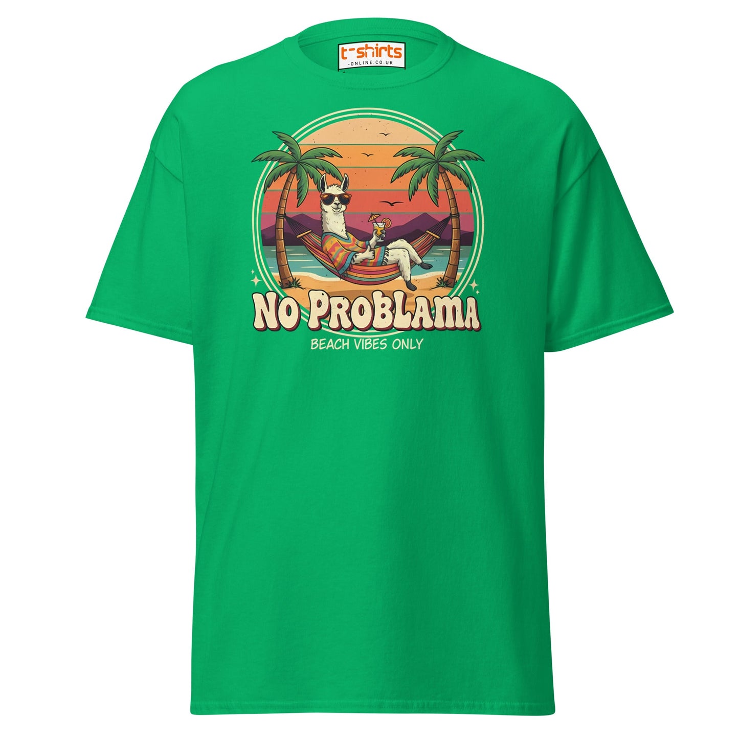 No Problama T-Shirt | Funny Llama Beach Vibes Tee - Irish Green - T-Shirts Online