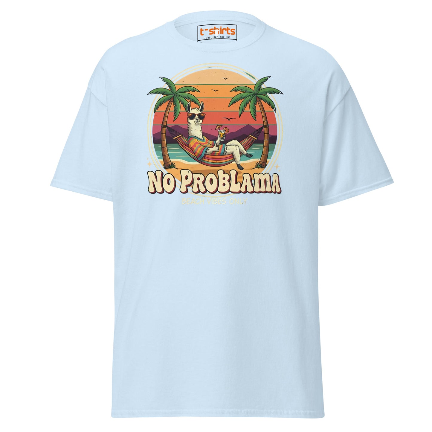 No Problama T-Shirt | Funny Llama Beach Vibes Tee - Light Blue - T-Shirts Online