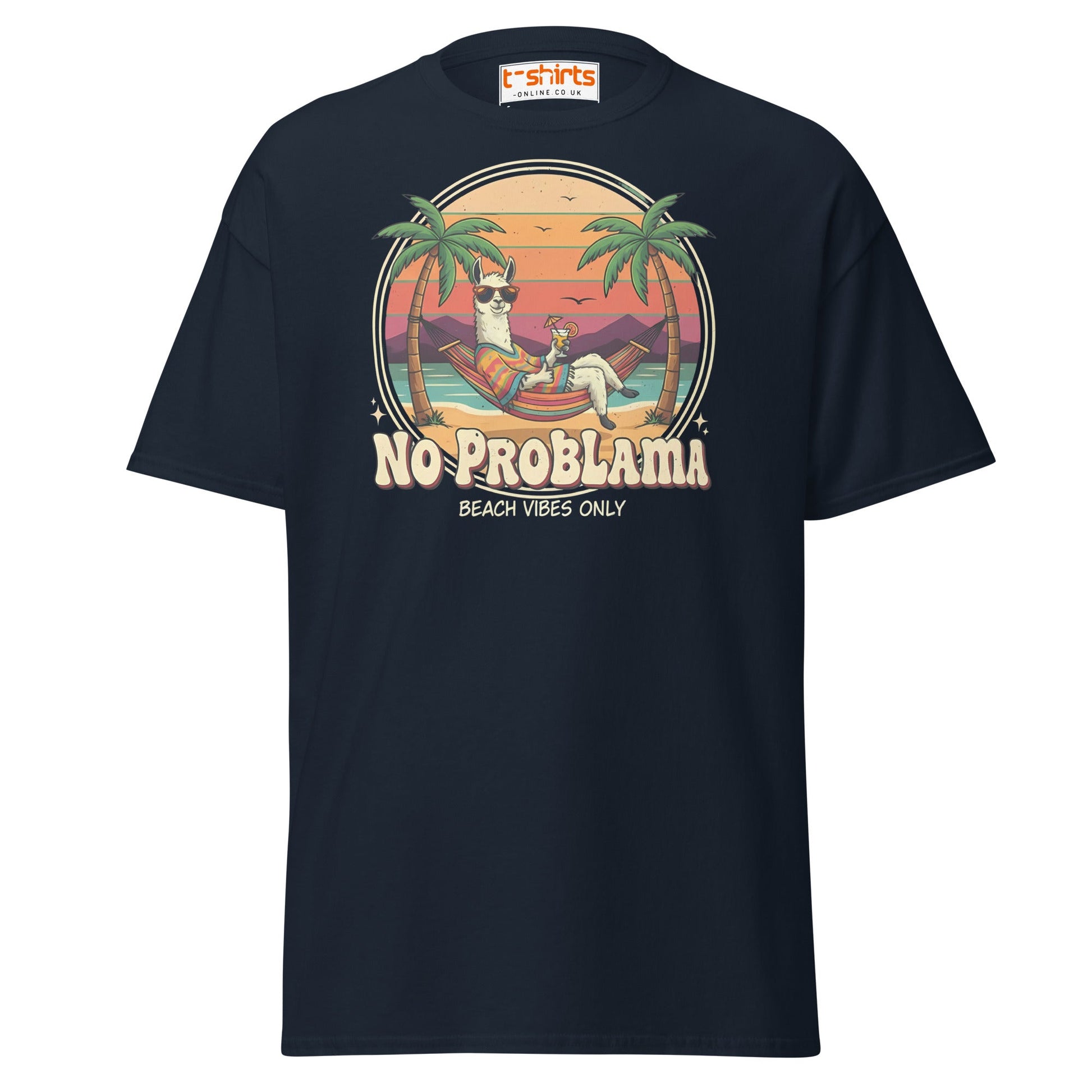 No Problama T-Shirt | Funny Llama Beach Vibes Tee - Navy - T-Shirts Online