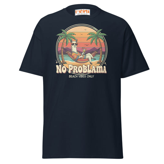 No Problama T-Shirt | Funny Llama Beach Vibes Tee - Navy - T-Shirts Online