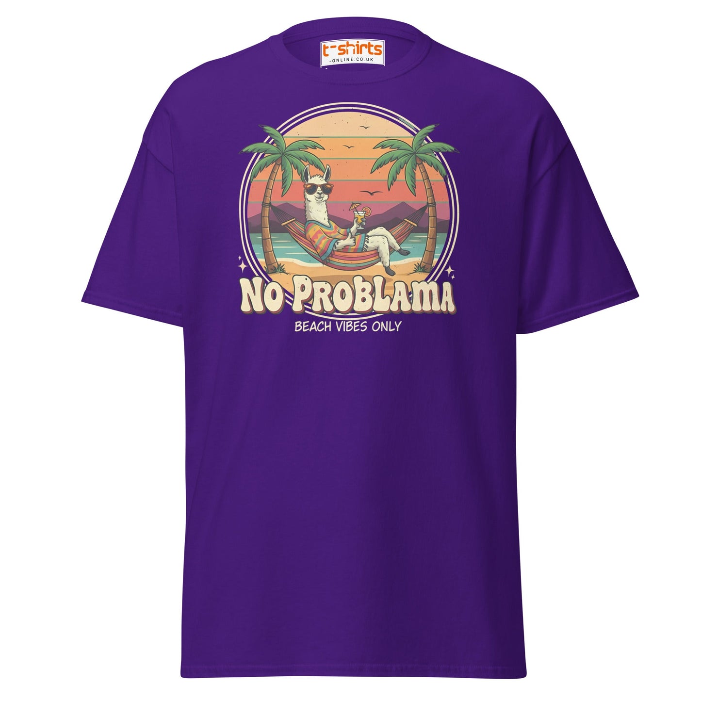 No Problama T-Shirt | Funny Llama Beach Vibes Tee - Purple - T-Shirts Online