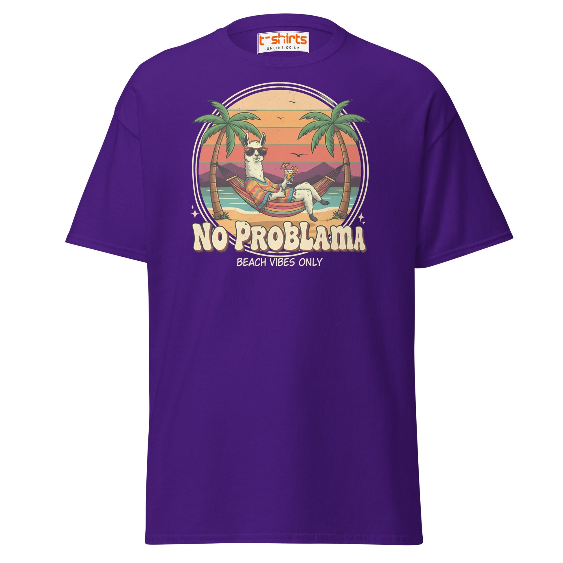 No Problama T-Shirt | Funny Llama Beach Vibes Tee - Purple - T-Shirts Online