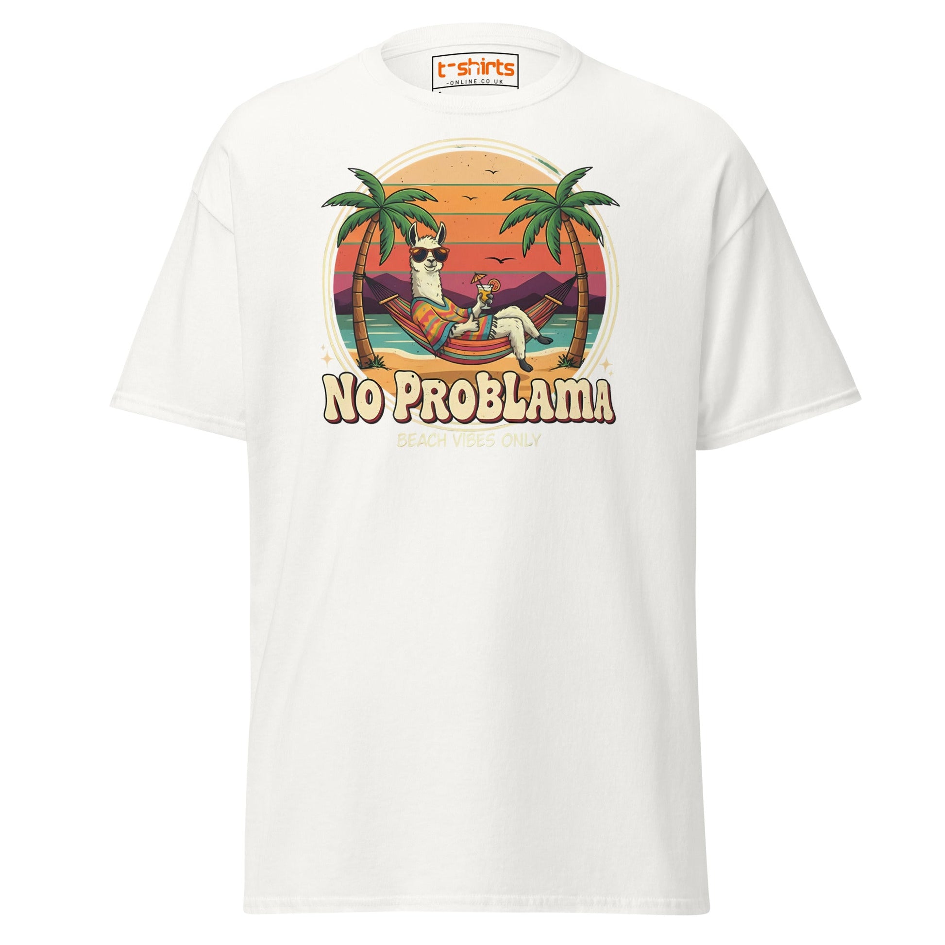 No Problama T-Shirt | Funny Llama Beach Vibes Tee - White - T-Shirts Online