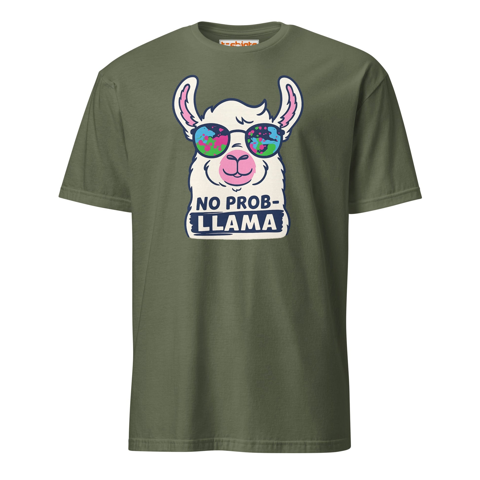No Probllama Funny Llama T-Shirt - Military Green - T-Shirts Online